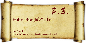 Puhr Benjámin névjegykártya